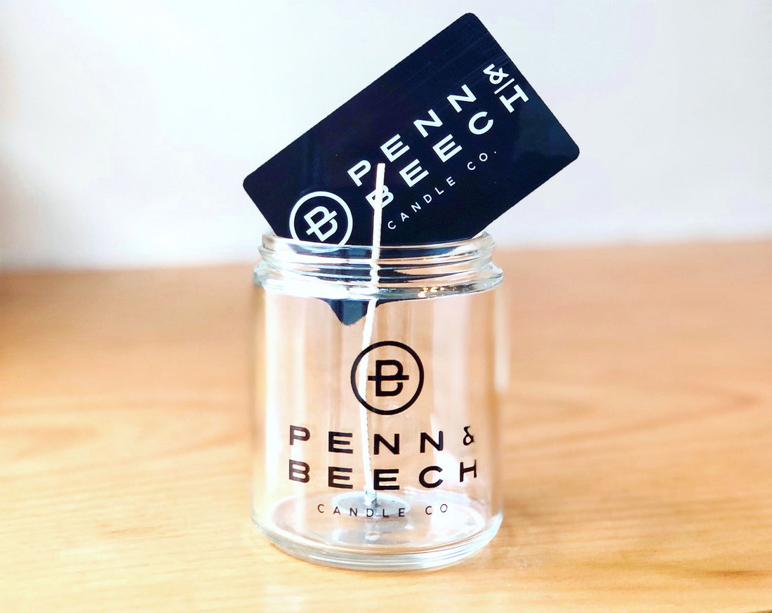Penn &amp; Beech Gift Card inside an empty pour your own jar