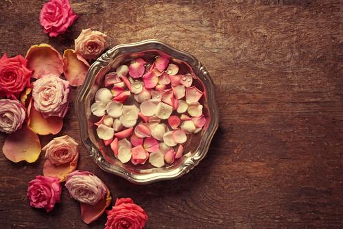 Rose petals gathered